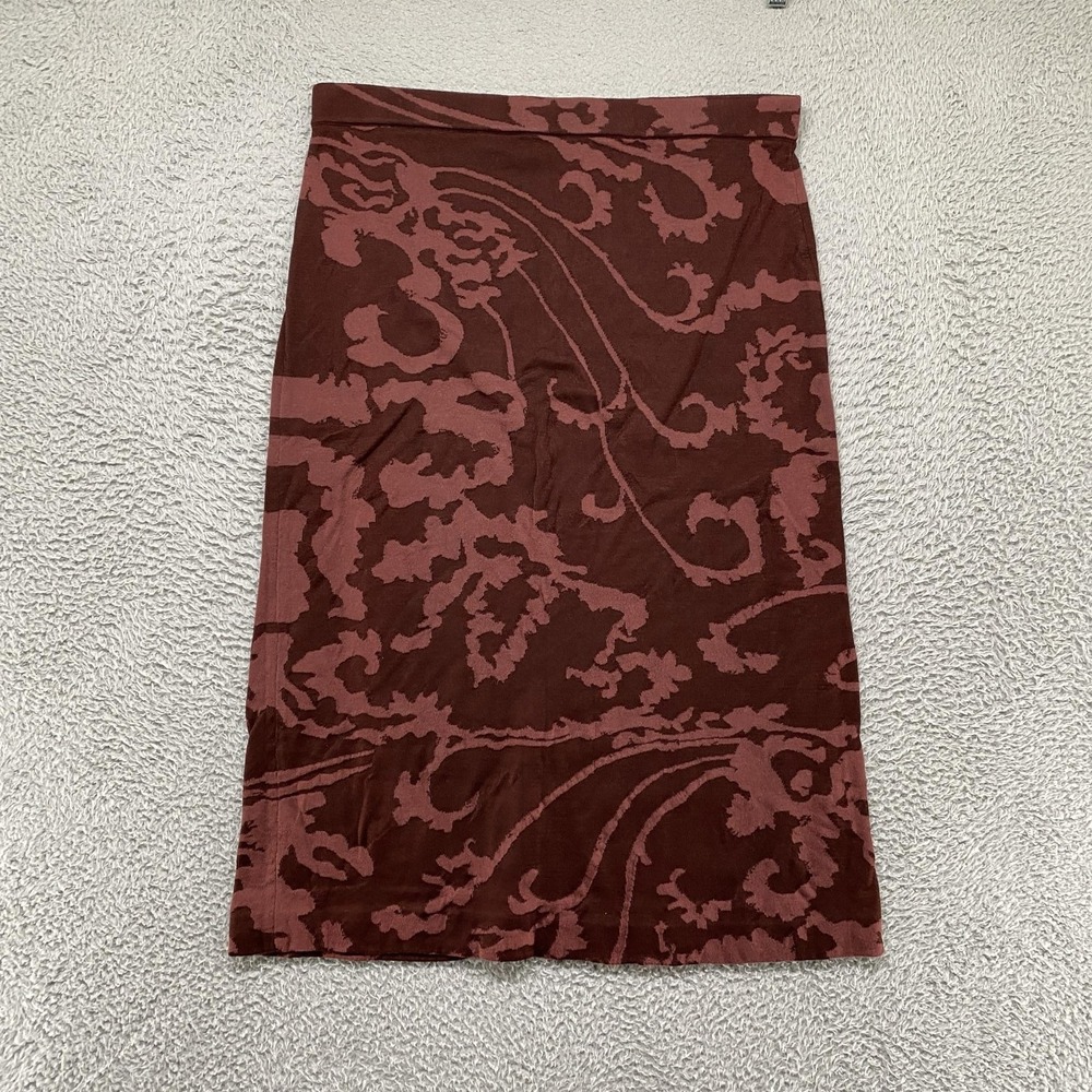 Peruvian Connection Midi Skirt Womens XL Floral Pima Cotton Knit Pencil Maroon
